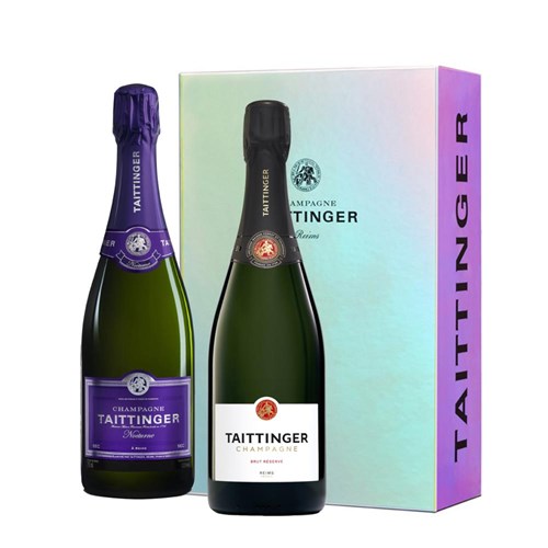 Taittinger Brut and Nocturne Sec in Branded Two Tone Gift Box